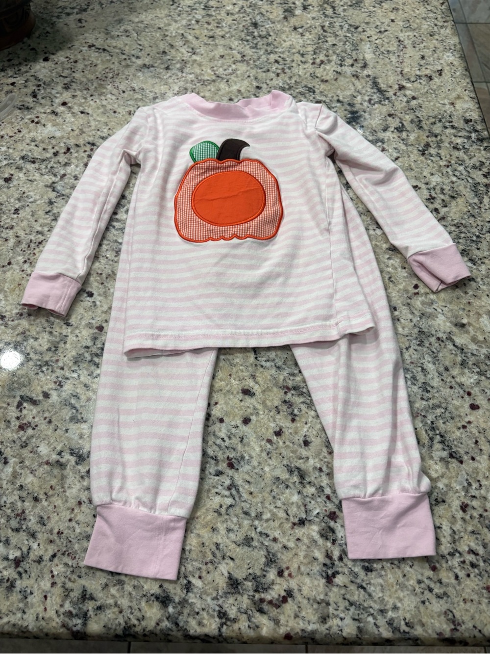 Smockingbird pink and white striped with pumpkin on front pajama set girls 3t